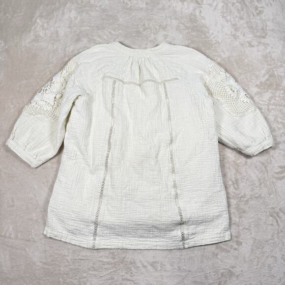 Soft Surroundings Magnolia Gauze Top Blouse Size L Ivory Crocheted Trim Lined - Picture 5 of 9